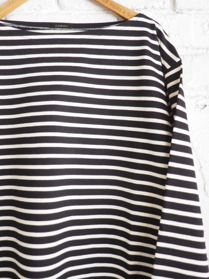 COMOLI ボーダー ボートネック サイズ1 COMOLI (コモリ) ボーダーボートネック