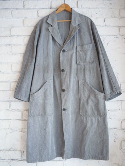 画像1: VINTAGE 40's FRENCH WORK BLACK CHAMBRAY COAT ヴィンテージ 40年代 フレンチワーク ブラックシャンブレーコート