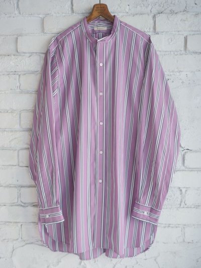 画像1: HEUGN Stripe Rob ユーゲン ストライプロブスタンドカラーシャツ (SHIRT052)