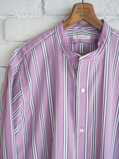 画像2: HEUGN Stripe Rob ユーゲン ストライプロブスタンドカラーシャツ (SHIRT052)