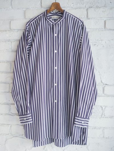 画像1: HEUGN Stripe Rob ユーゲン ストライプロブスタンドカラーシャツ (SHIRT054)