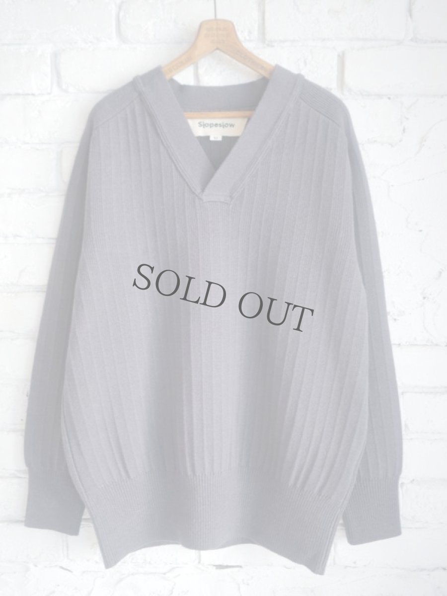 画像1: Slopeslow Cotton / Paper Overdyed cross V neck sweater スロープスロウ  和紙オーバーダイクロスVネックセーター（1231018） (1)
