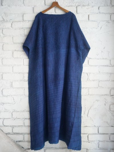 画像3: maku textiles KHNUM マクテキスタイルズ インディゴ染刺子手織シルクコットンAラインドレス  G2229