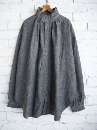 画像1: Honnete Pleated Collar&Cuff Shirt L/C Chambray オネット プリーツシャンブレーロングシャツ （HO-24AW BL8）