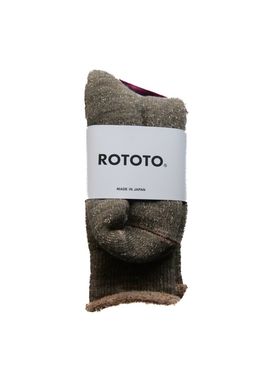 画像1: ROTOTO DOUBLE FACE CREW SOCKS ロトト ダブルフェイスクルーソックス（R1001-BR-222） (1)
