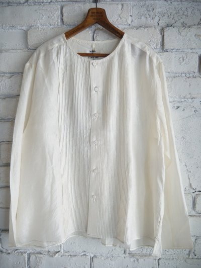 画像1: maku textiles マクテキスタイルズ PEONY 手織シルクピンタックブラウス WH CA22A220732