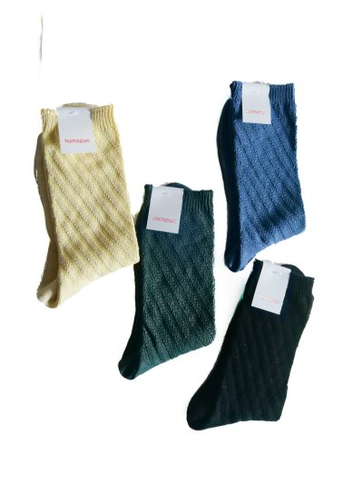 画像1: homspun ホームスパン シルケットコットン斜めリブソックス 8285