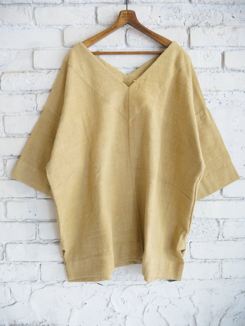 画像1: CALICO キャリコ Vネックオーバートップス天然染めペティチャルカカラコットンカディ UT1190 O1203 T17TY