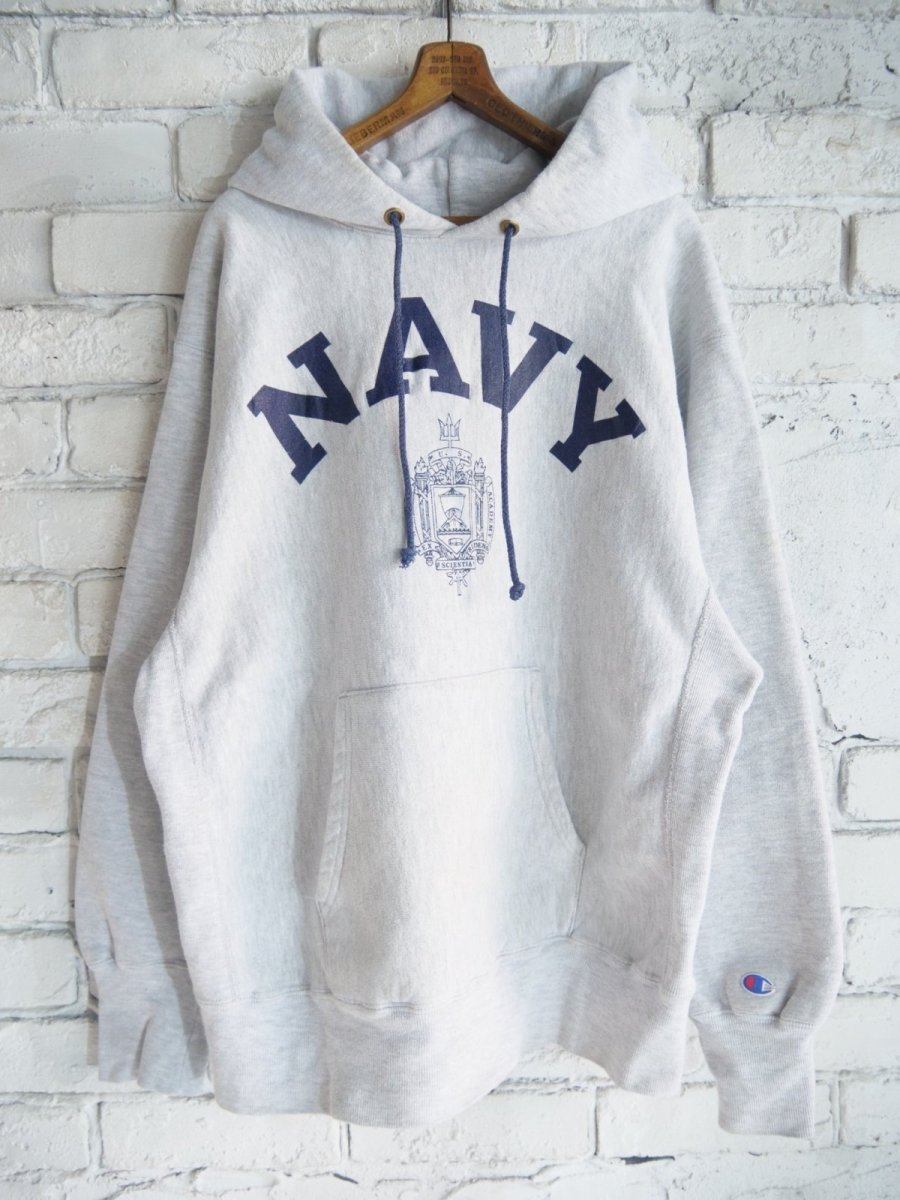 画像1: Champion REVERSEWEAVE NAVY ラバープリント スウェット（O13-47） (1)