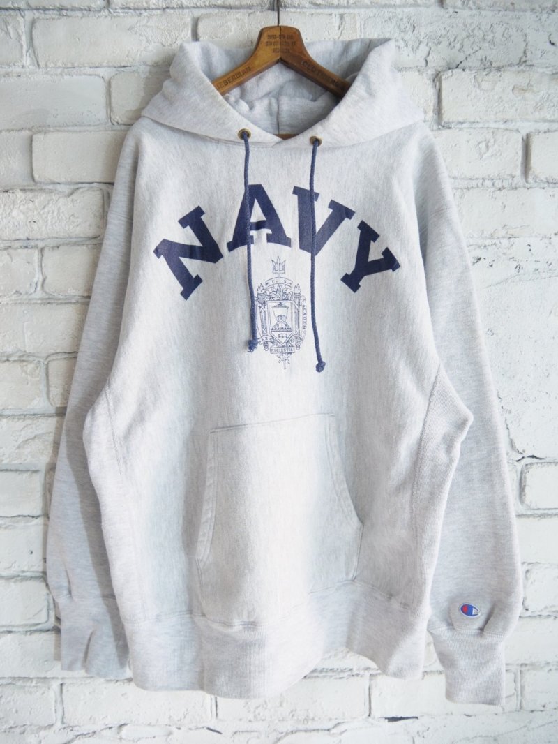 画像1: Champion REVERSEWEAVE NAVY ラバープリント スウェット（O13-47）