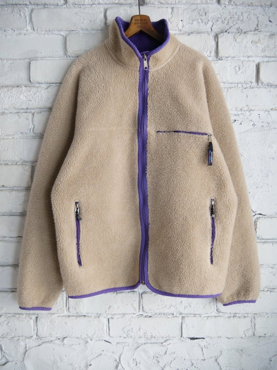 画像1: パタゴニア フリースジャケット白パープル（B10-2） (1)