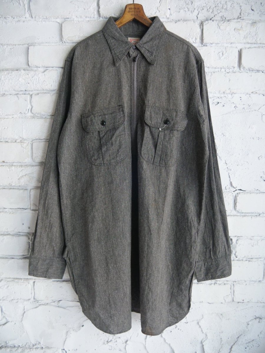 画像1: ブラックシャンブレー ハーフジップシャツ（H11-101） (1)