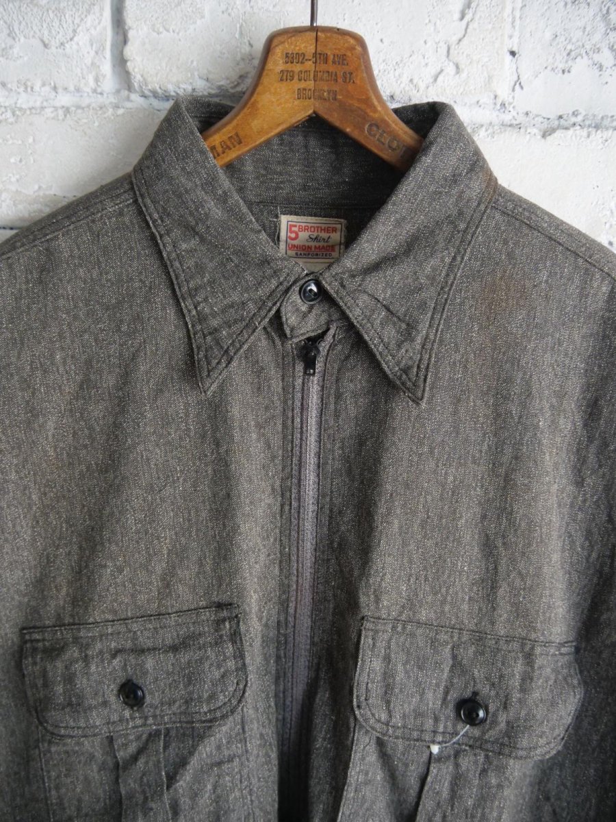 画像2: ブラックシャンブレー ハーフジップシャツ（H11-101） (2)