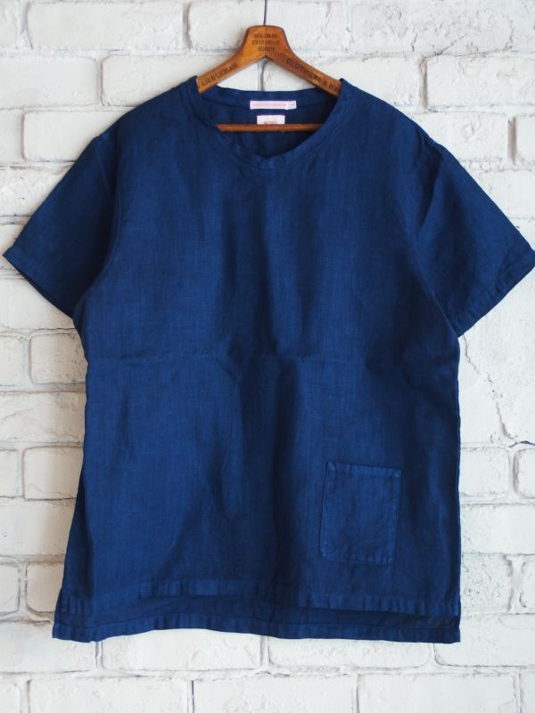 画像1: ●SUNSHINE+CLOUD 琉球藍染 リネンVネックTシャツ (1)
