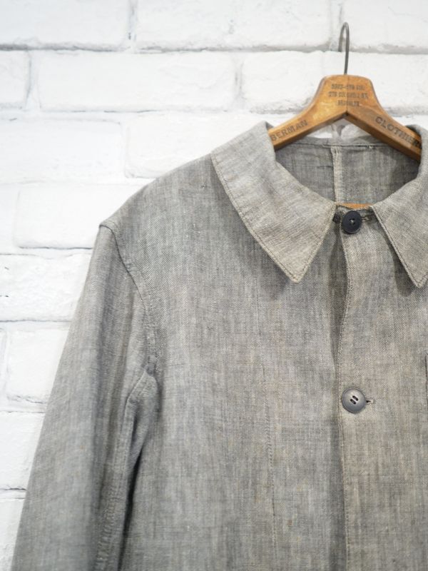 VINTAGE 50's FRENCH WORK LINEN BLACK CHAMBRAY COAT デッドストック 