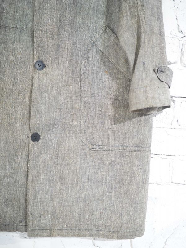 VINTAGE 50's FRENCH WORK LINEN BLACK CHAMBRAY COAT デッドストック