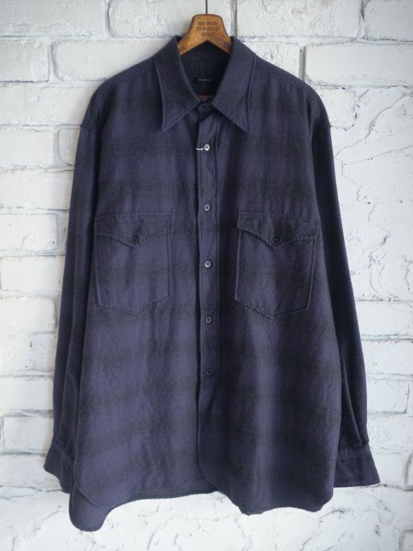 【19AW】comoli ウールシルク P/Oシャツ チェック サイズ 1