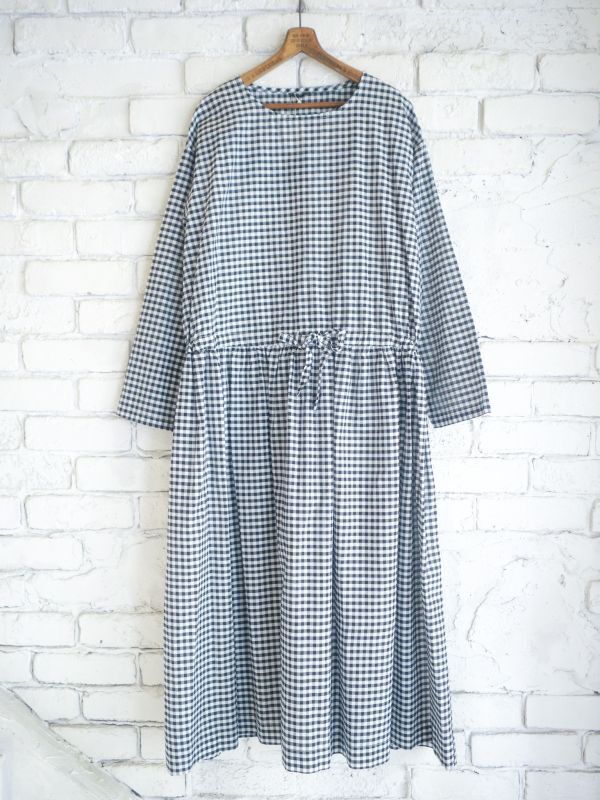 R&D.M.Co- / OLDMAN'S TAILOR c/s g.c. pullover string dress アールアンドディーエムコー  オールドマンズテーラー コットンシルクギンガムチェックプルオーバーストリングドレス(5405)