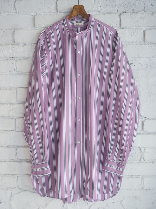 画像1: HEUGN Stripe Rob ユーゲン ストライプロブスタンドカラーシャツ (SHIRT052) (1)