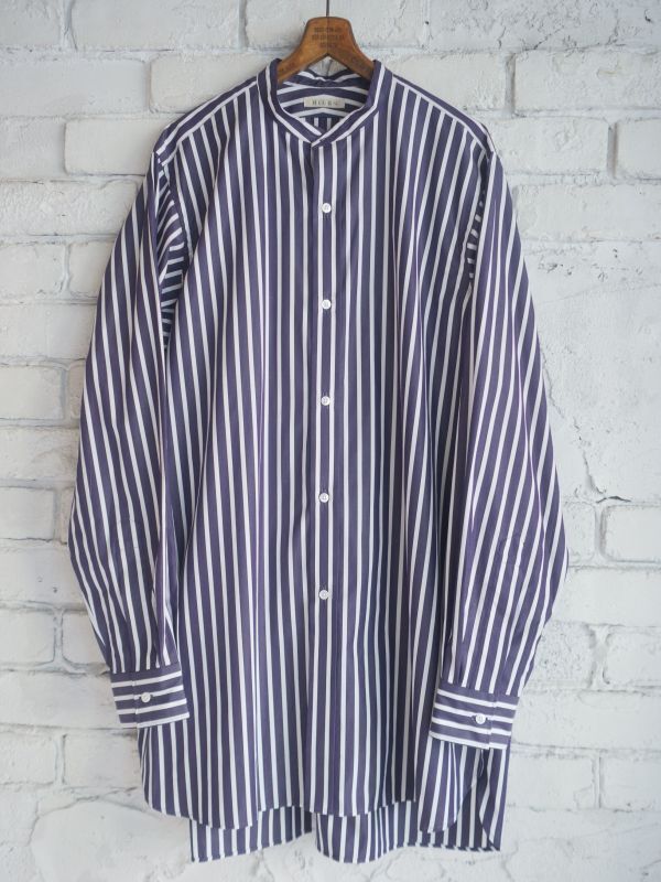 画像1: HEUGN Stripe Rob ユーゲン ストライプロブスタンドカラーシャツ (SHIRT054) (1)