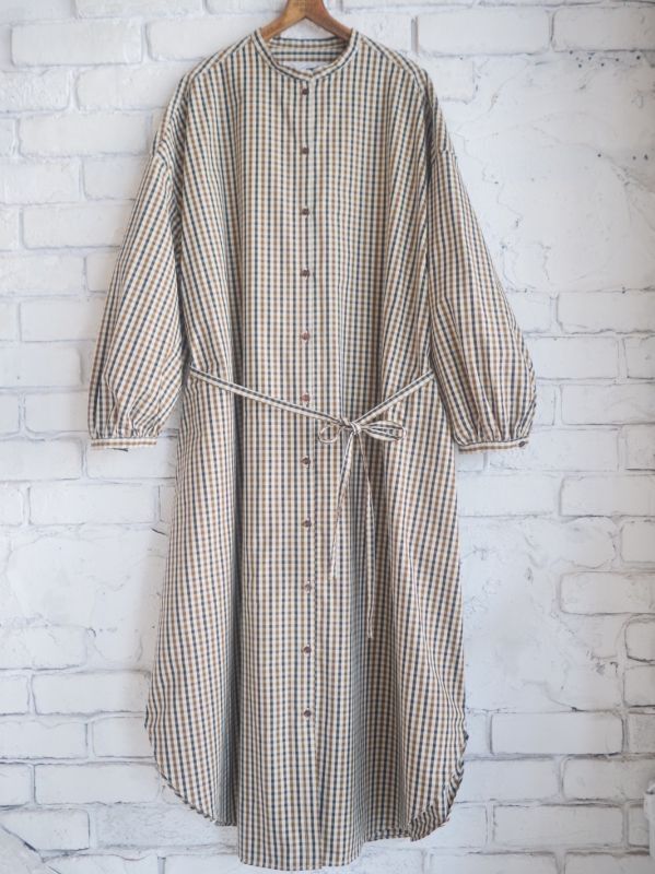 R&D.M.Co- / OLDMAN'S TAILOR ROBINSON'S CHECK GATHER SLEEVE DRESS オールドマンズテーラー  アールアンドディーエムコー ロビンソンズ チェックギャザースリーブドレス(5808a)